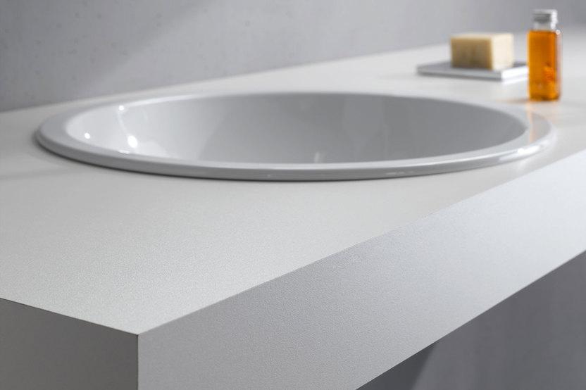 Waschtischaufsatz mit eingelassenem Waschbecken Weißer Waschtischaufsatz mit eingelassenem runden Waschbecken